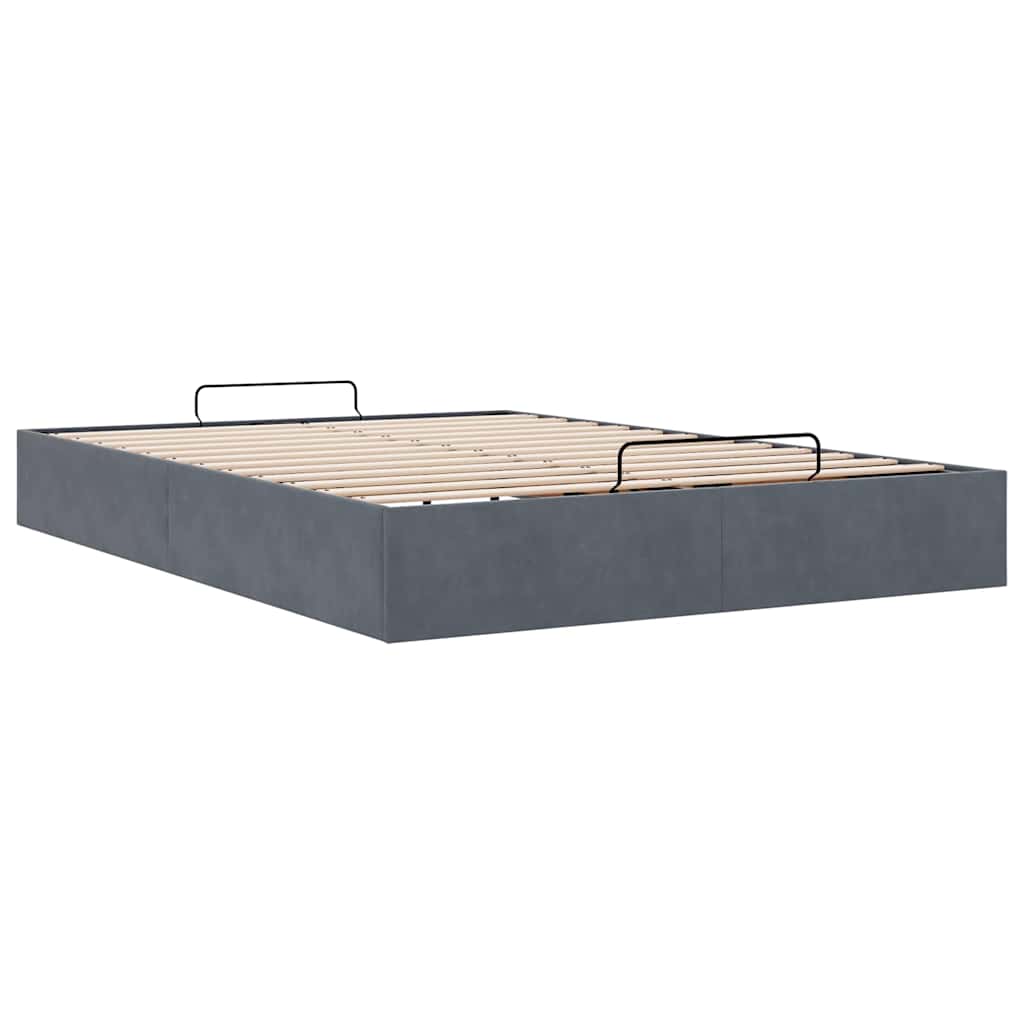 Cadre de lit ottoman sans matelas gris foncé 140x200 cm velours - XIOS
