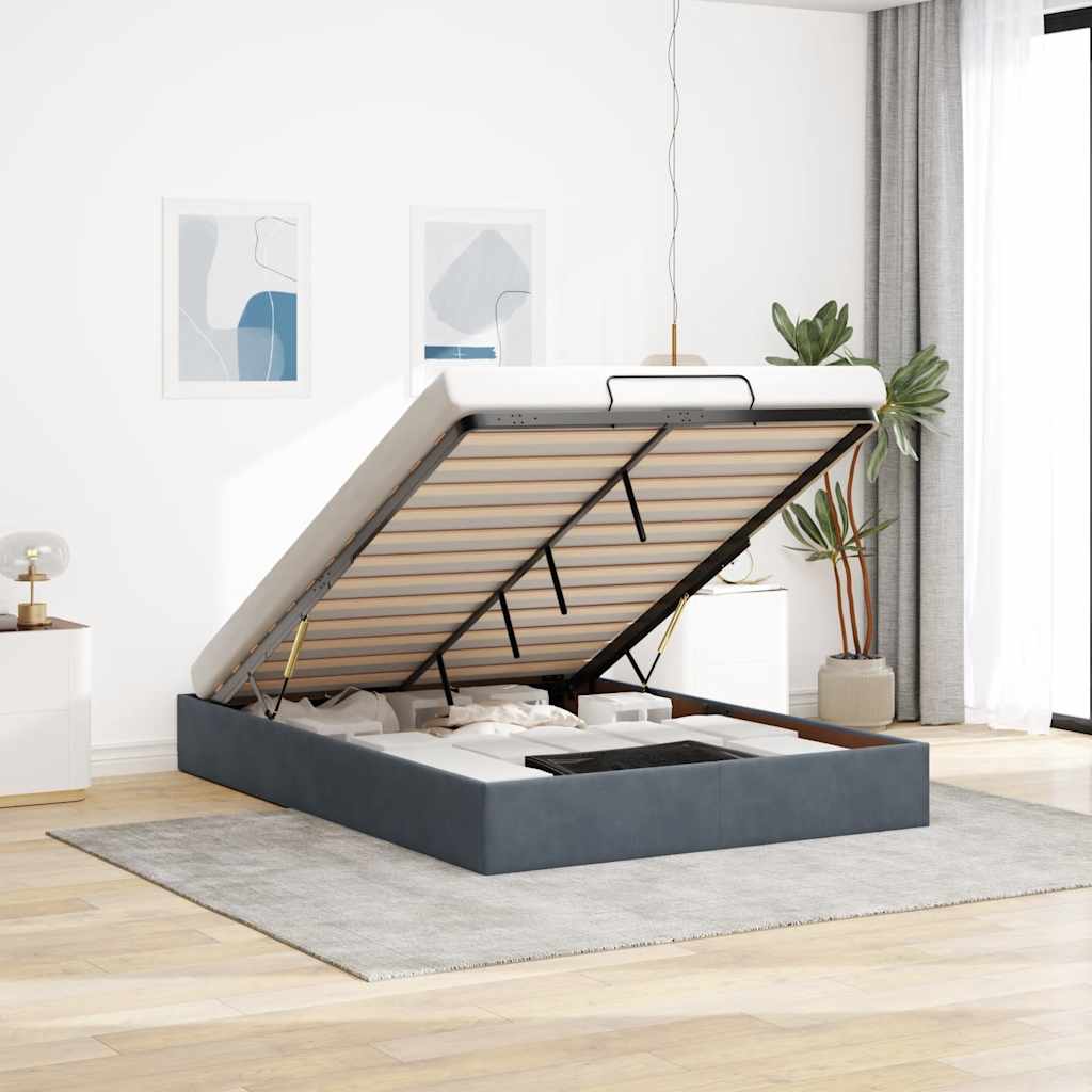 Cadre de lit ottoman sans matelas gris foncé 140x200 cm velours - XIOS