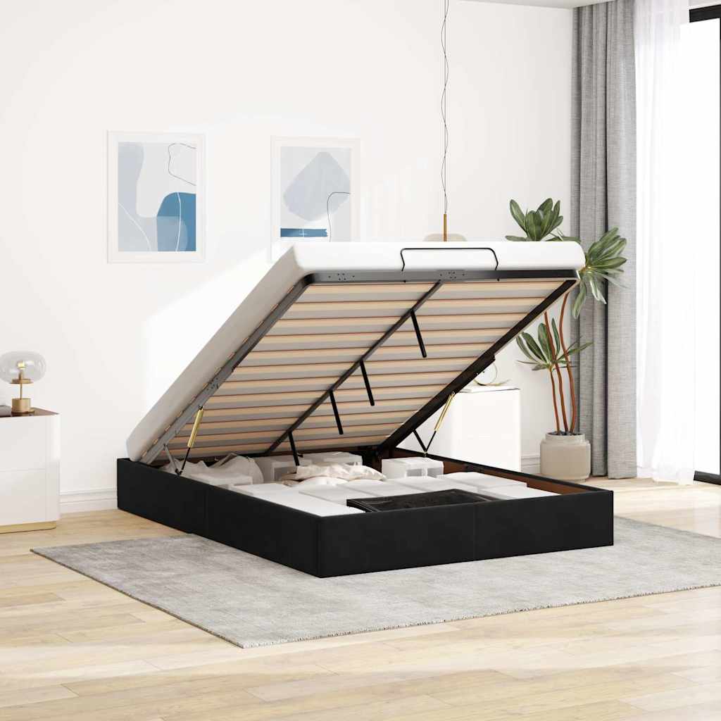 Cadre de lit ottoman sans matelas noir 140x200 cm velours - XIOS