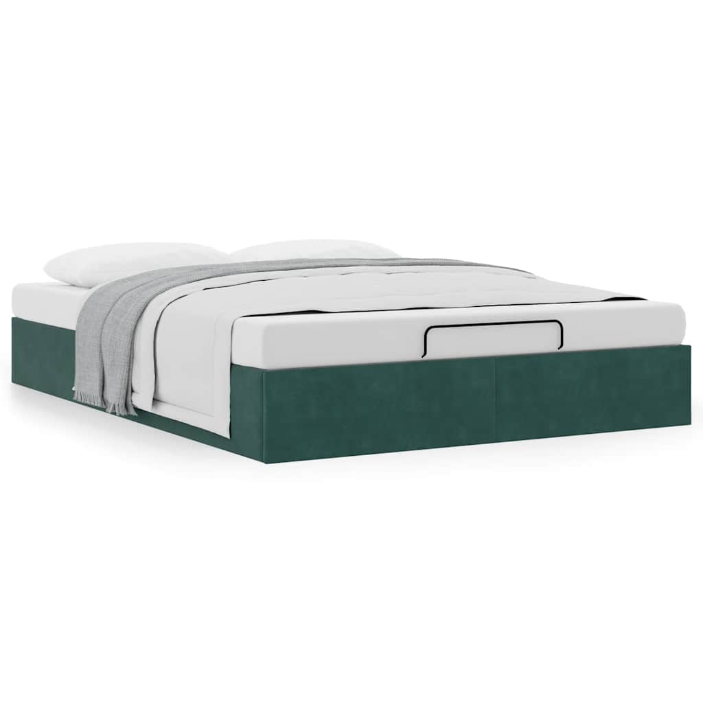 Cadre de lit ottoman sans matelas vert foncé 140x200 cm velours - XIOS