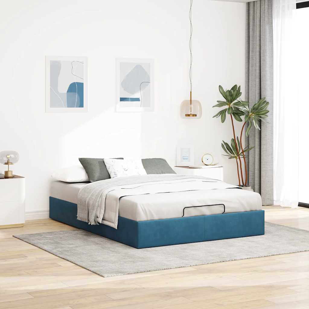 Cadre de lit ottoman sans matelas bleu foncé 140x200 cm velours - XIOS