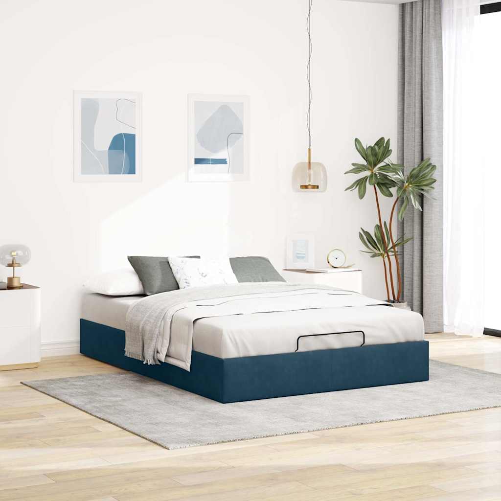 Cadre de lit ottoman sans matelas bleu foncé 140x200 cm velours - XIOS