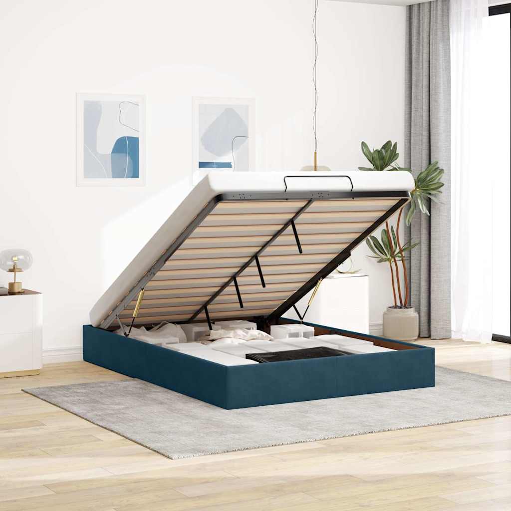 Cadre de lit ottoman sans matelas bleu foncé 140x200 cm velours - XIOS