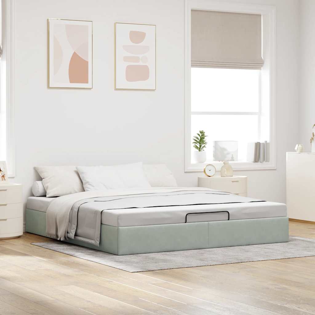 Cadre de lit ottoman sans matelas gris clair 160x200 cm velours - XIOS