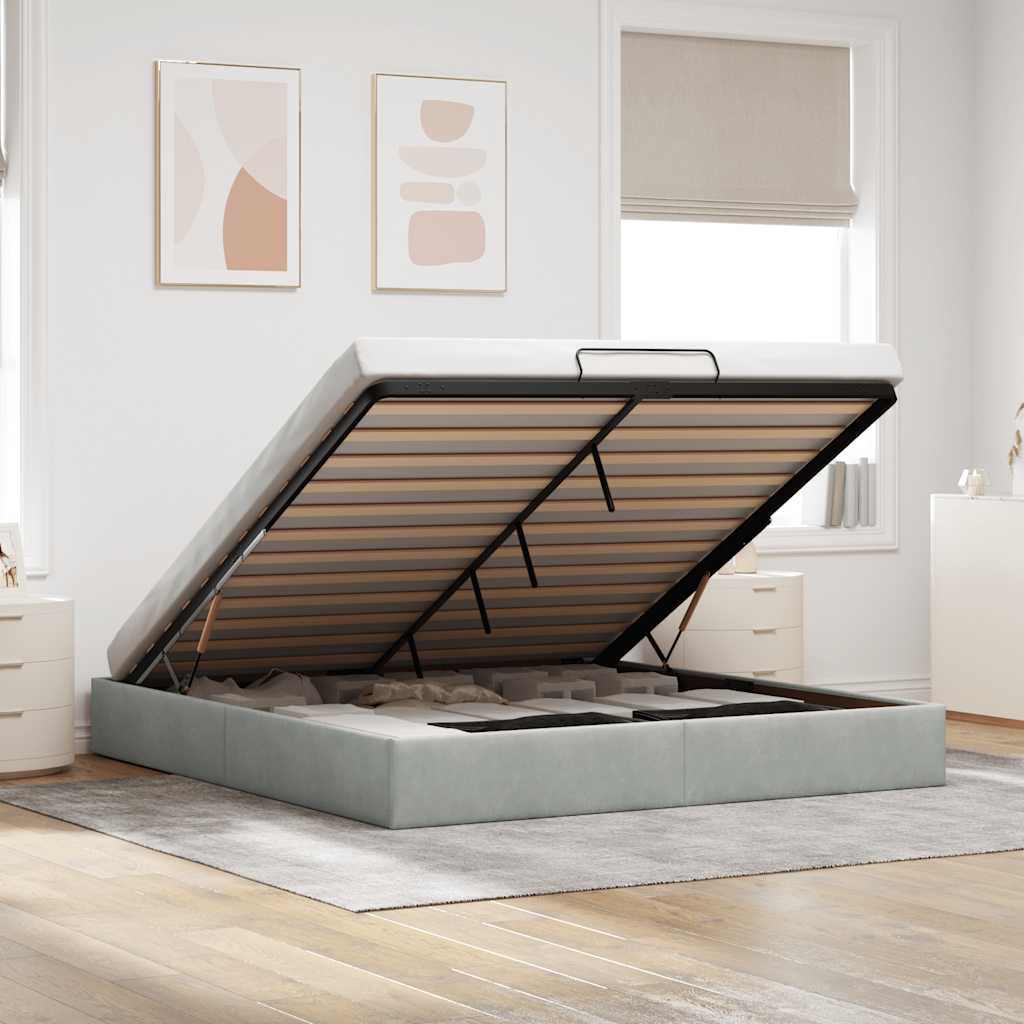 Cadre de lit ottoman sans matelas gris clair 160x200 cm velours - XIOS