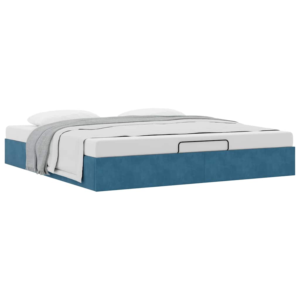 Cadre de lit ottoman sans matelas bleu foncé 160x200 cm velours - XIOS