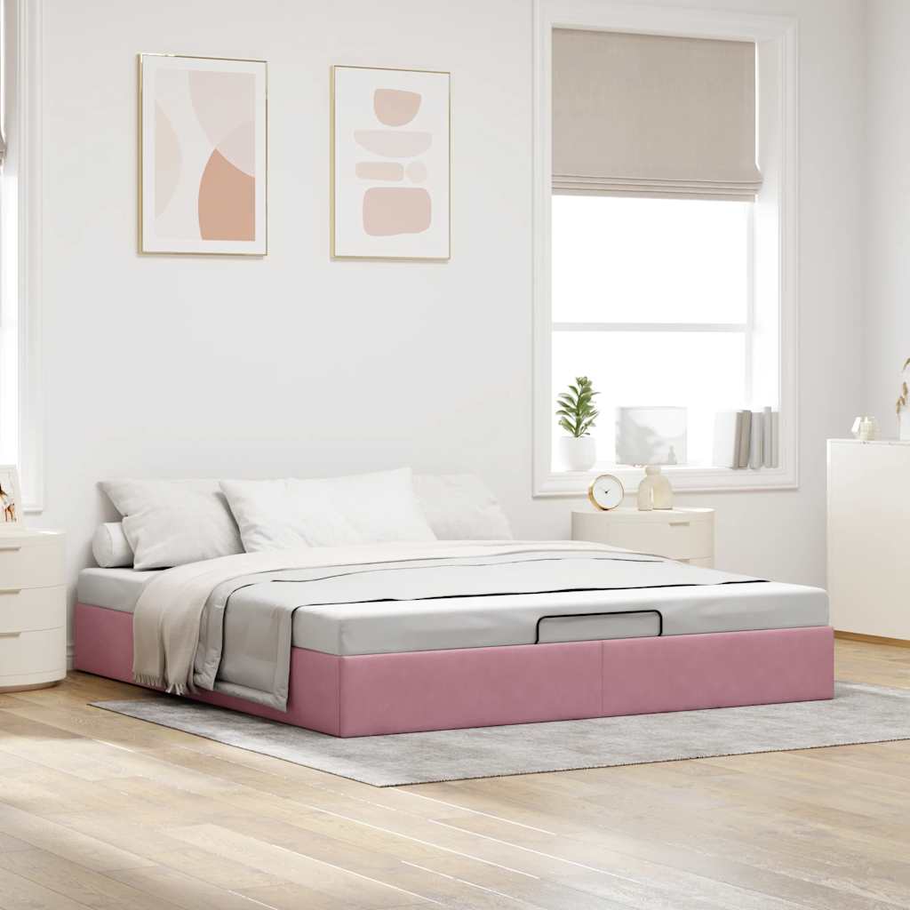 Cadre de lit ottoman sans matelas rose 160x200 cm velours - XIOS