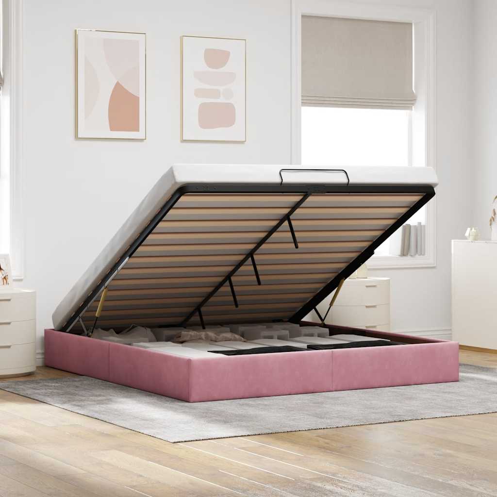 Cadre de lit ottoman sans matelas rose 160x200 cm velours - XIOS