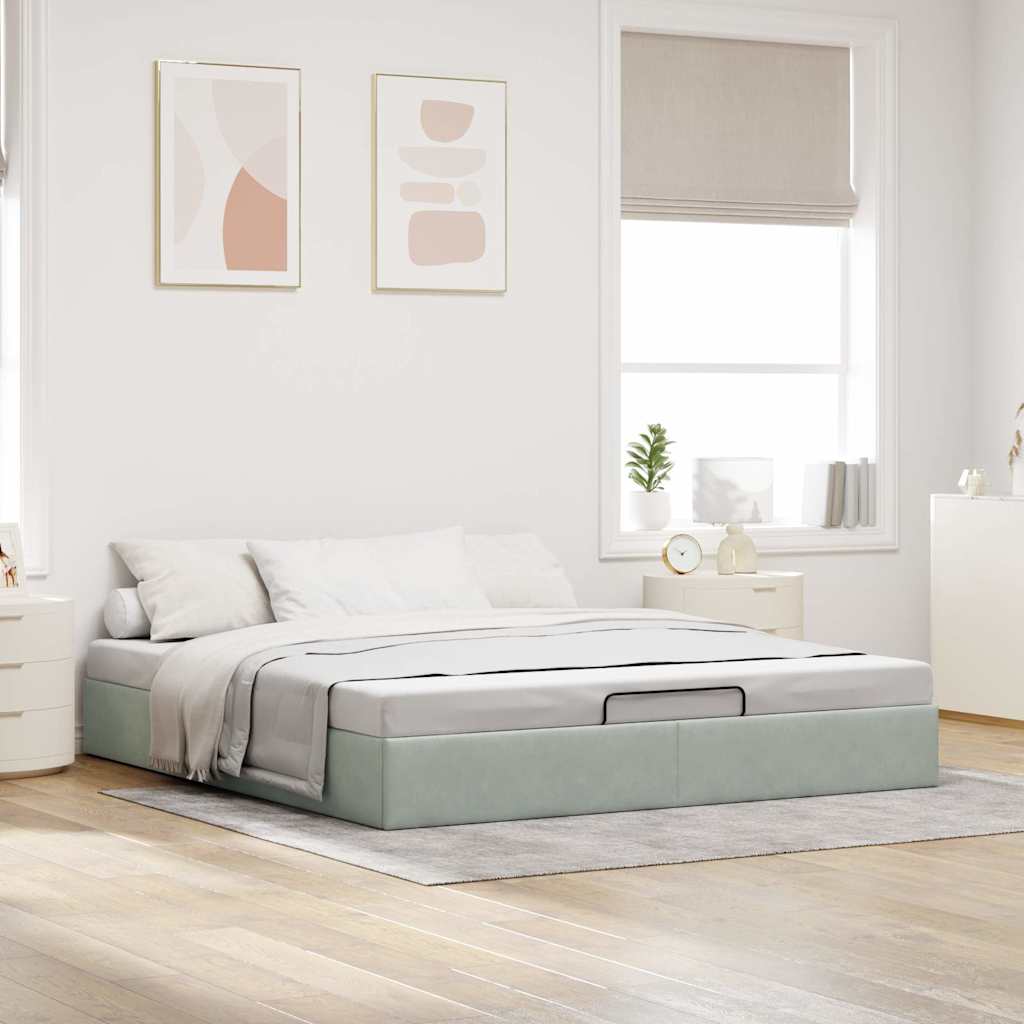 Cadre de lit ottoman sans matelas gris clair 180x200 cm velours - XIOS