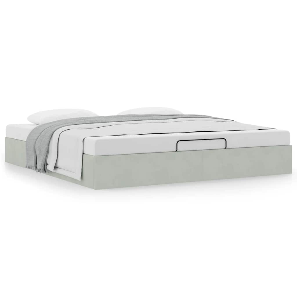 Cadre de lit ottoman sans matelas gris clair 180x200 cm velours - XIOS