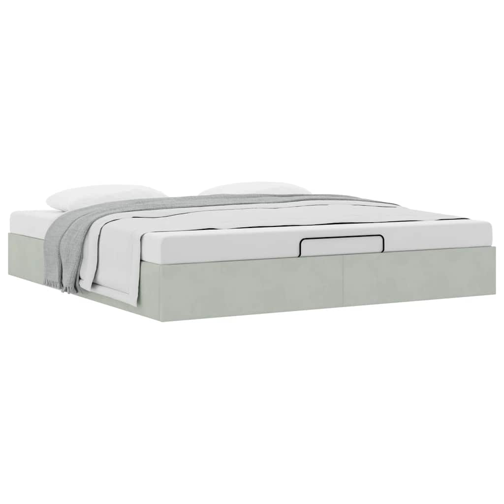 Cadre de lit ottoman sans matelas gris clair 180x200 cm velours - XIOS