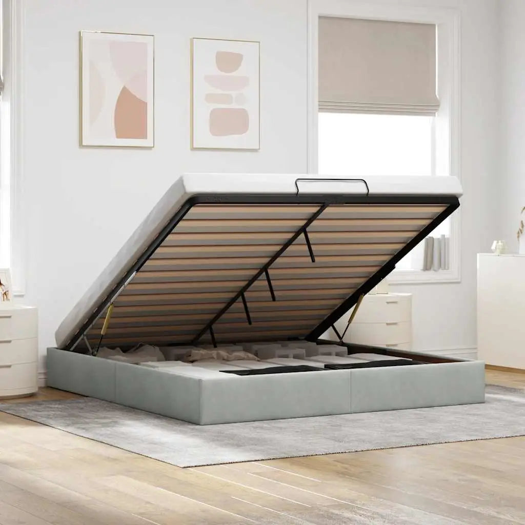 Cadre de lit ottoman sans matelas gris clair 180x200 cm velours - XIOS