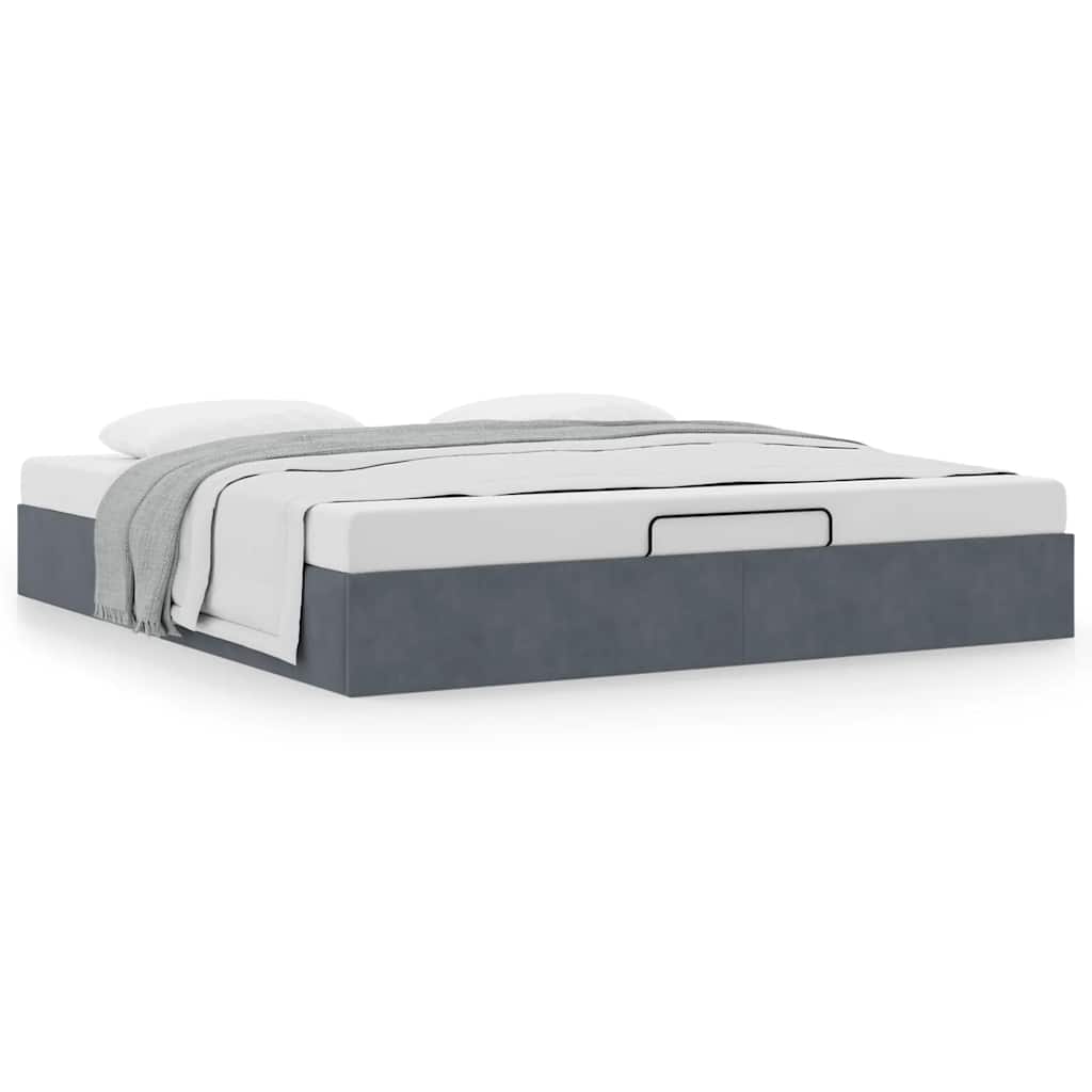 Cadre de lit ottoman avec matelas gris foncé 180x200 cm velours - XIOS