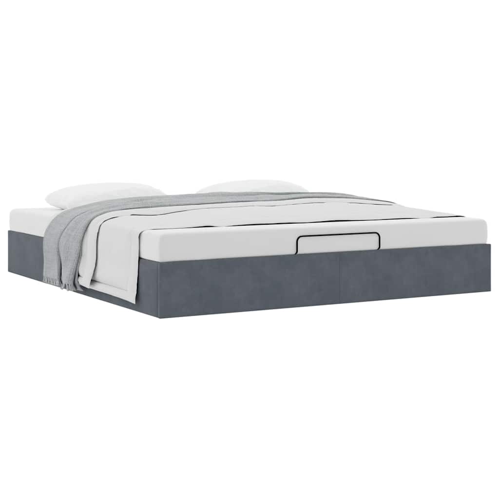 Cadre de lit ottoman avec matelas gris foncé 180x200 cm velours - XIOS