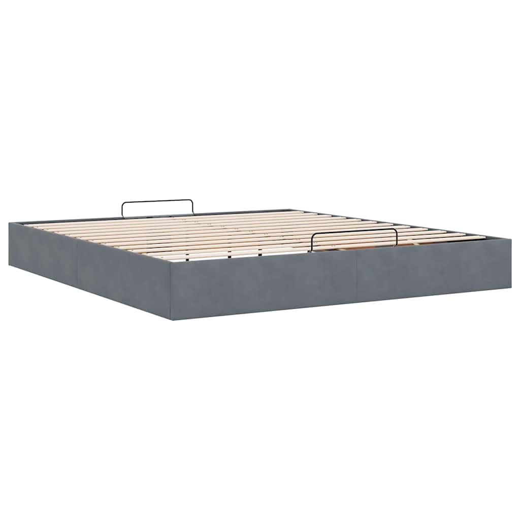 Cadre de lit ottoman avec matelas gris foncé 180x200 cm velours - XIOS