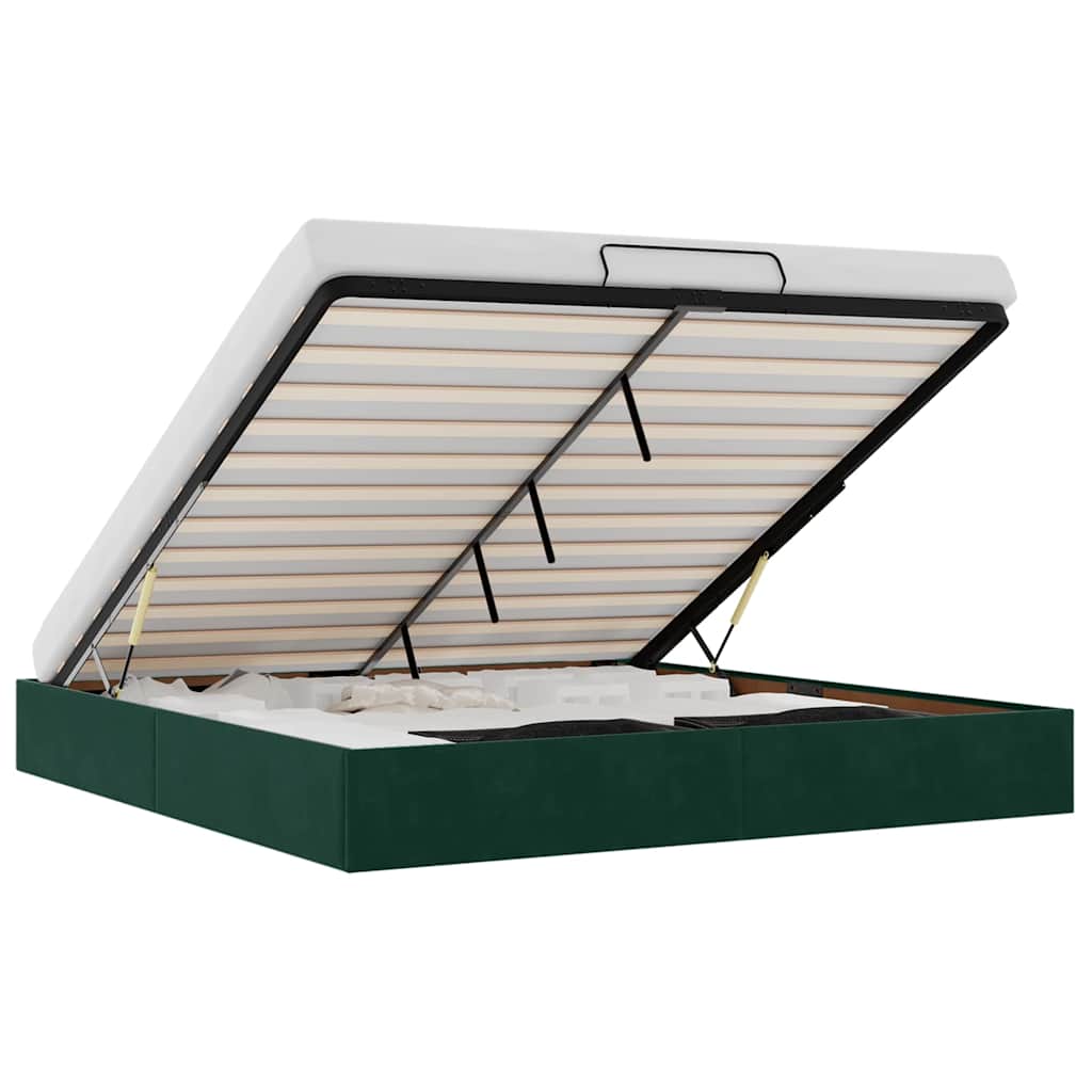 Cadre de lit ottoman avec matelas vert foncé 180x200 cm velours - XIOS