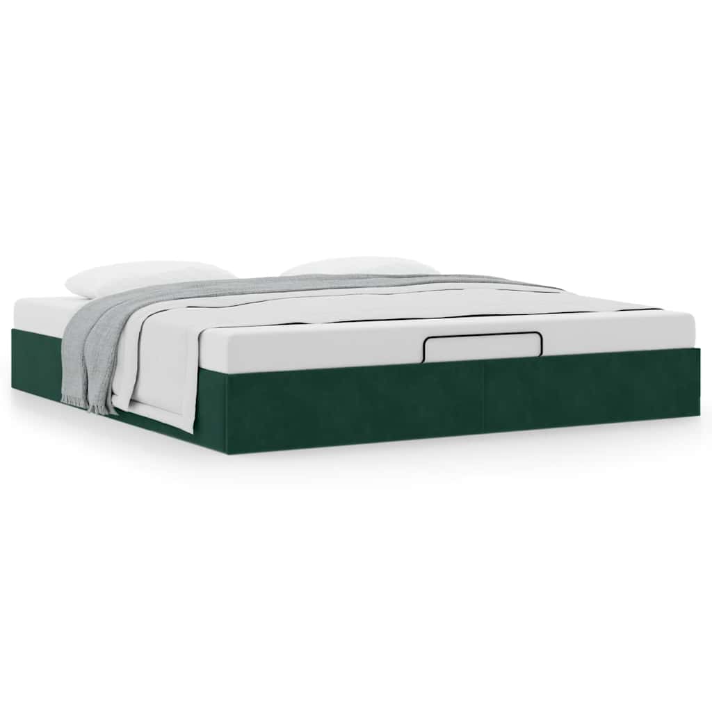 Cadre de lit ottoman avec matelas vert foncé 180x200 cm velours - XIOS