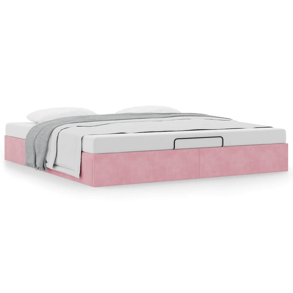 Cadre de lit ottoman sans matelas rose 180x200 cm velours - XIOS