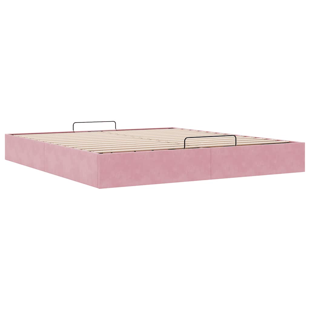 Cadre de lit ottoman sans matelas rose 180x200 cm velours - XIOS