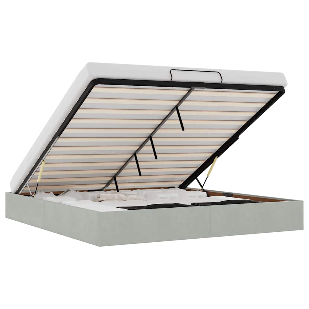 Cadre de lit ottoman sans matelas gris clair 200x200 cm velours - XIOS