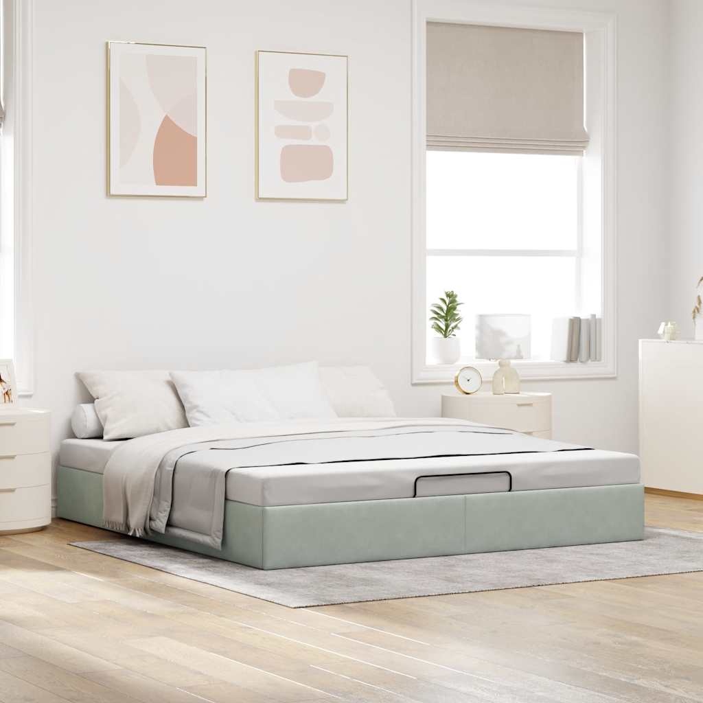 Cadre de lit ottoman sans matelas gris clair 200x200 cm velours - XIOS