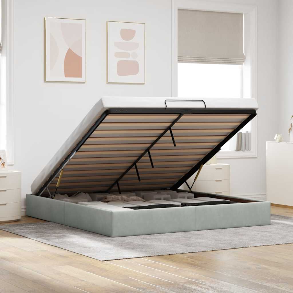 Cadre de lit ottoman sans matelas gris clair 200x200 cm velours - XIOS