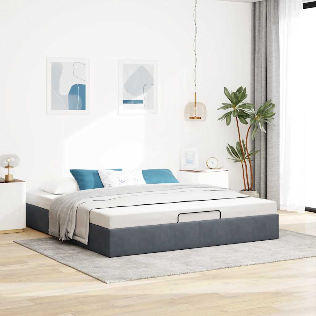 Cadre de lit ottoman sans matelas gris foncé 200x200 cm velours - XIOS