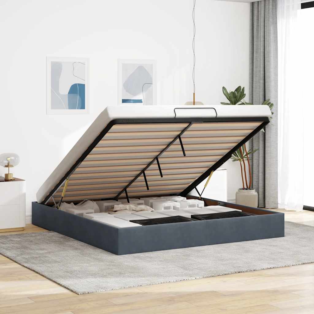 Cadre de lit ottoman sans matelas gris foncé 200x200 cm velours - XIOS