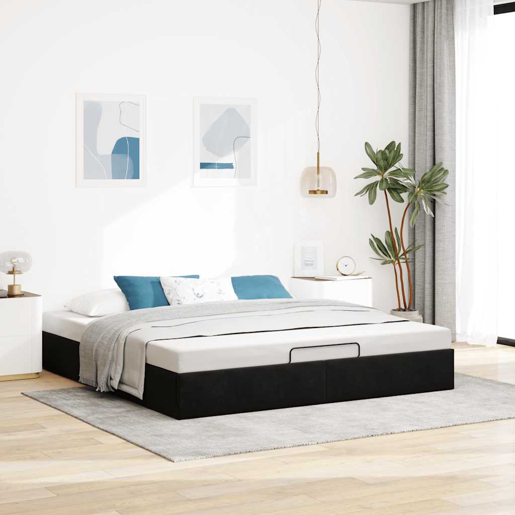 Cadre de lit ottoman sans matelas noir 200x200 cm velours - XIOS