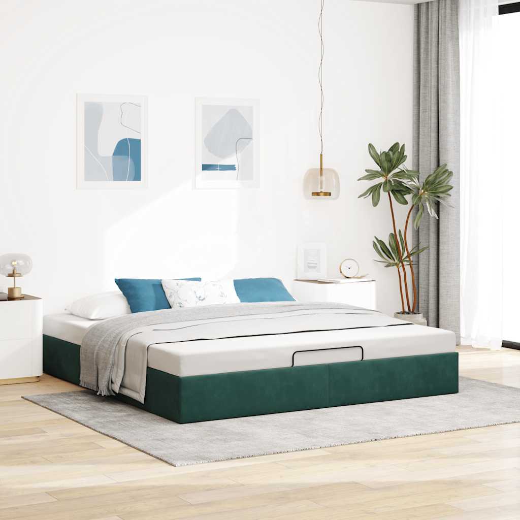 Cadre de lit ottoman sans matelas vert foncé 200x200 cm velours - XIOS