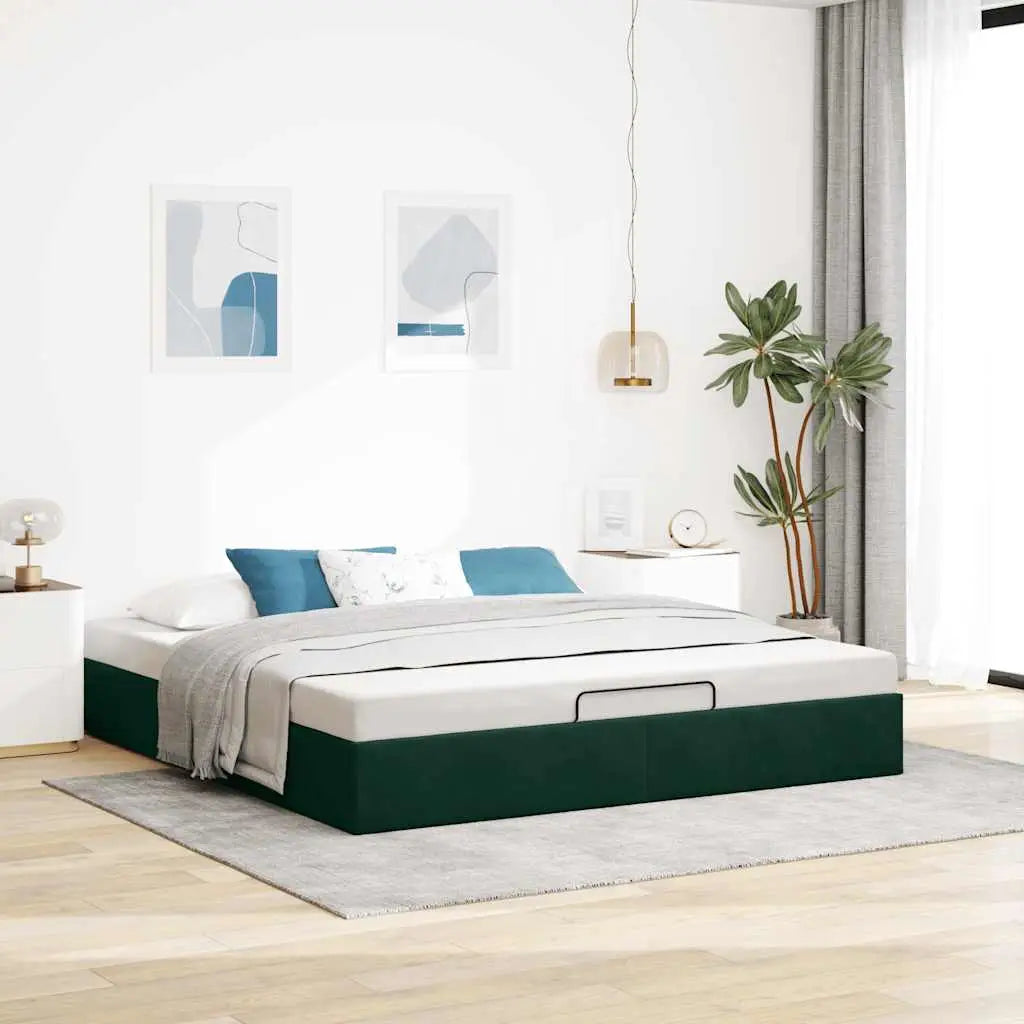 Cadre de lit ottoman sans matelas vert foncé 200x200 cm velours - XIOS