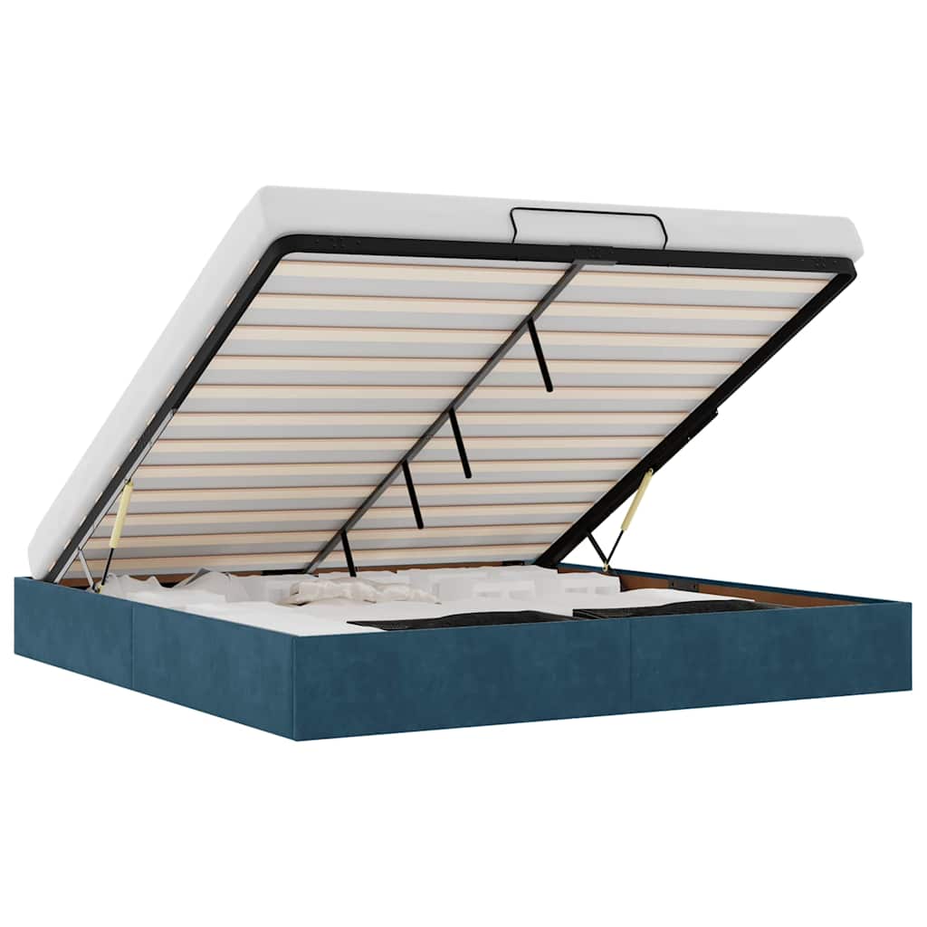 Cadre de lit ottoman sans matelas bleu foncé 200x200 cm velours - XIOS