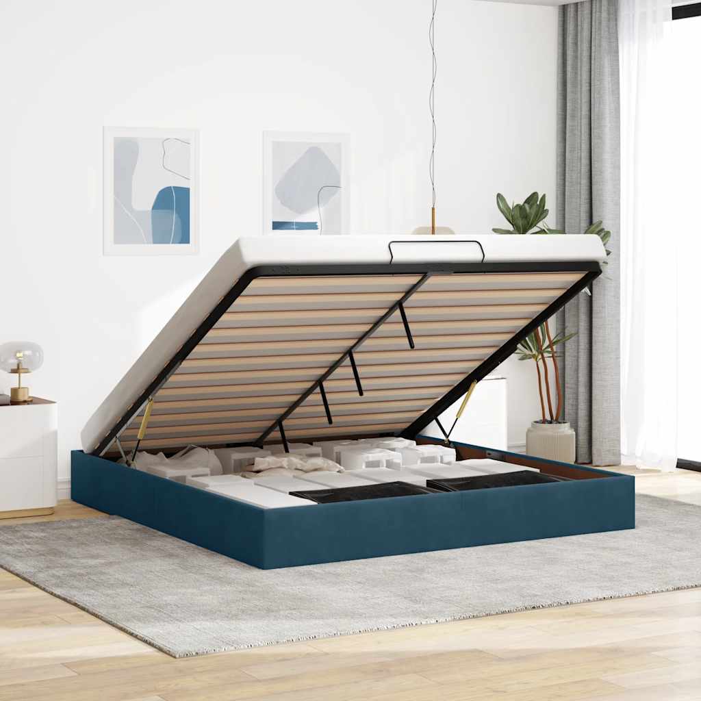 Cadre de lit ottoman sans matelas bleu foncé 200x200 cm velours - XIOS