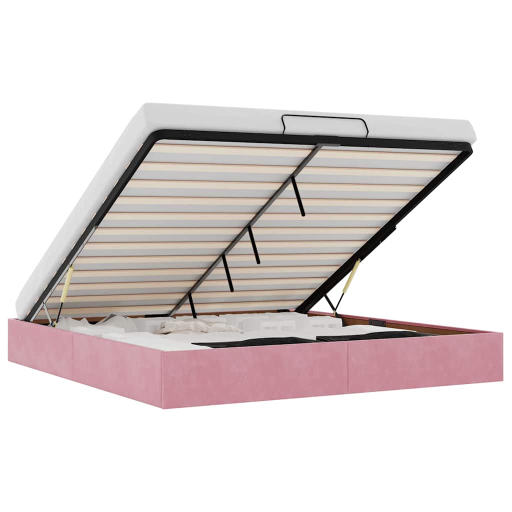 Cadre de lit ottoman sans matelas rose 200x200 cm velours - XIOS