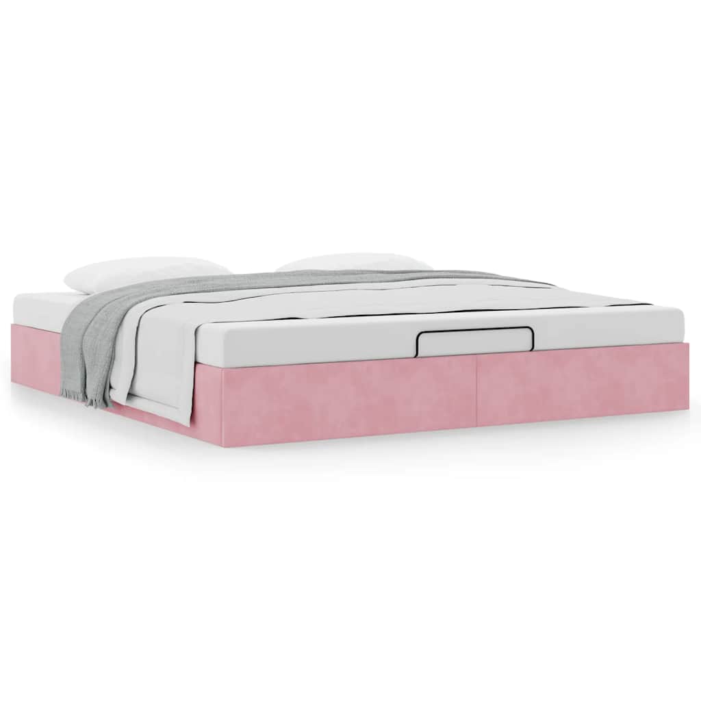 Cadre de lit ottoman sans matelas rose 200x200 cm velours - XIOS