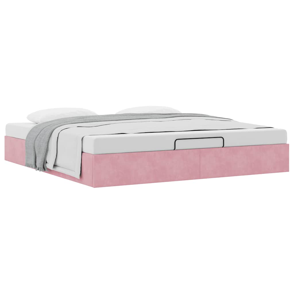 Cadre de lit ottoman sans matelas rose 200x200 cm velours - XIOS