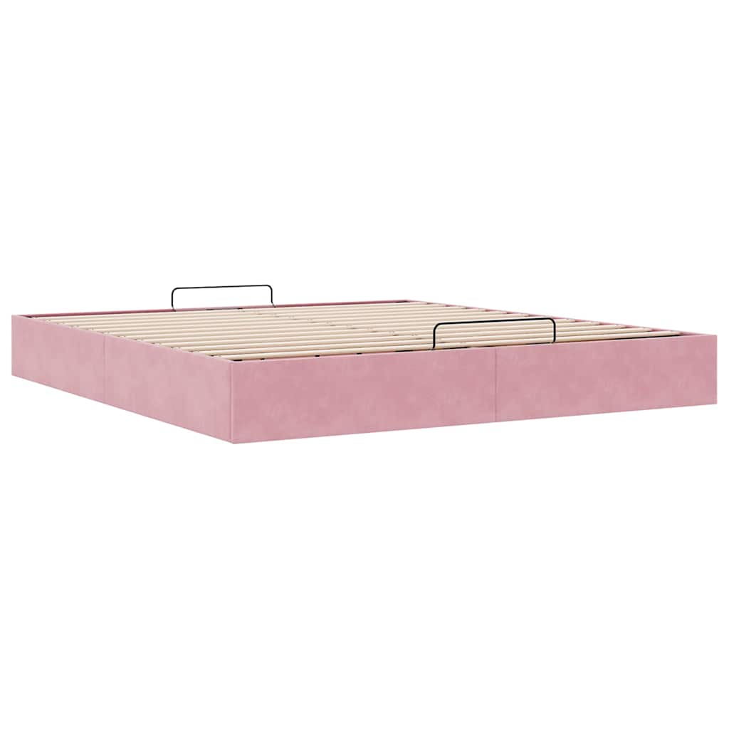 Cadre de lit ottoman sans matelas rose 200x200 cm velours - XIOS