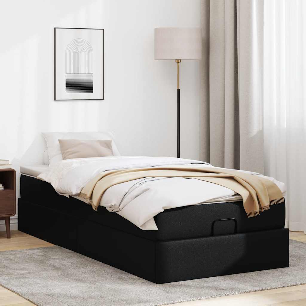 Cadre de lit ottoman avec matelas noir 80x200 cm similicuir