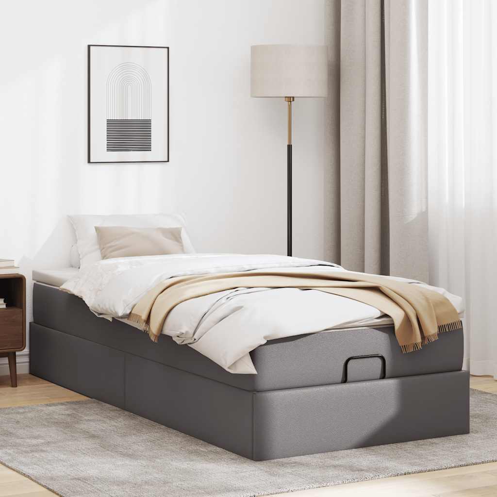 Cadre de lit ottoman avec matelas gris 80x200 cm similicuir - XIOS