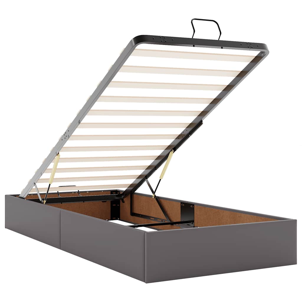 Cadre de lit ottoman avec matelas gris 80x200 cm similicuir - XIOS