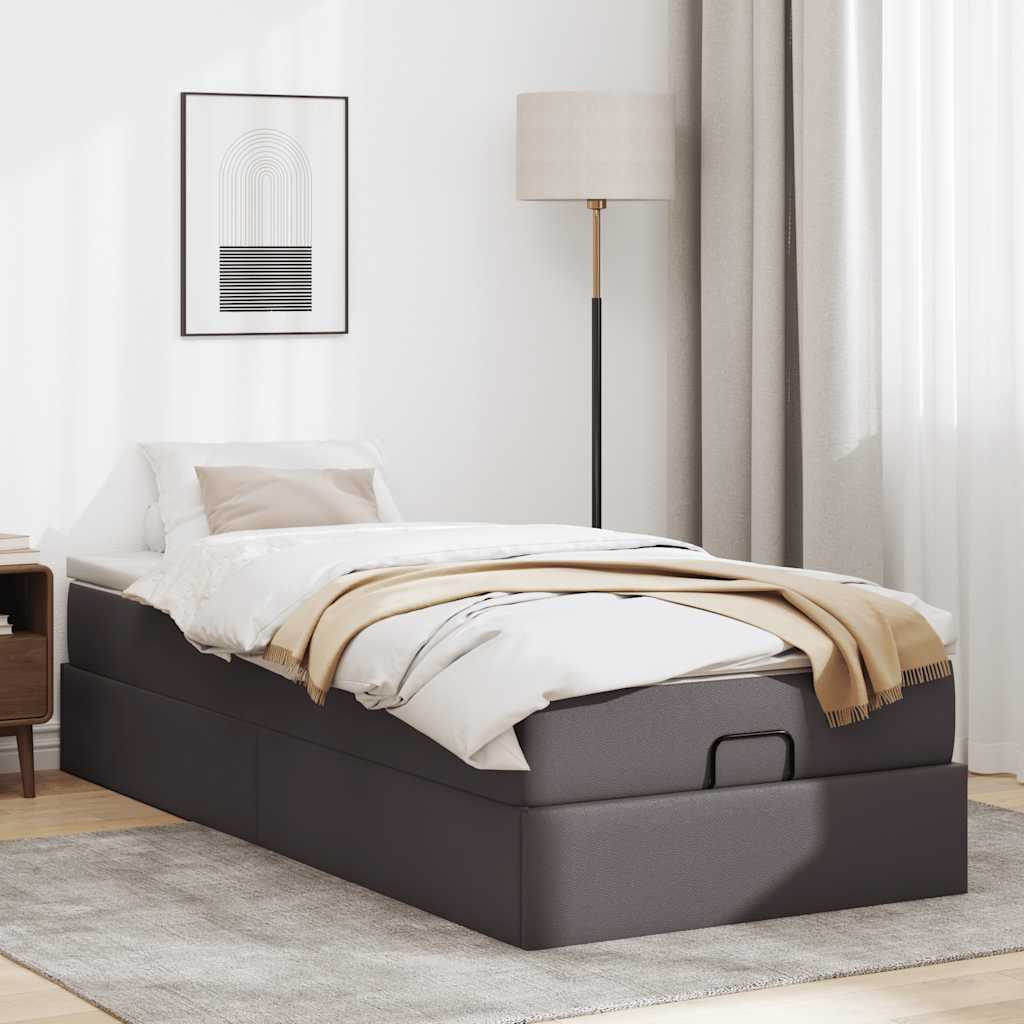 Cadre de lit ottoman avec matelas gris 90x190 cm similicuir - XIOS