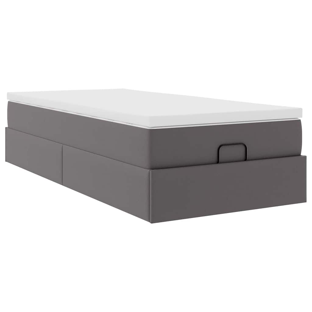 Cadre de lit ottoman avec matelas gris 90x190 cm similicuir - XIOS