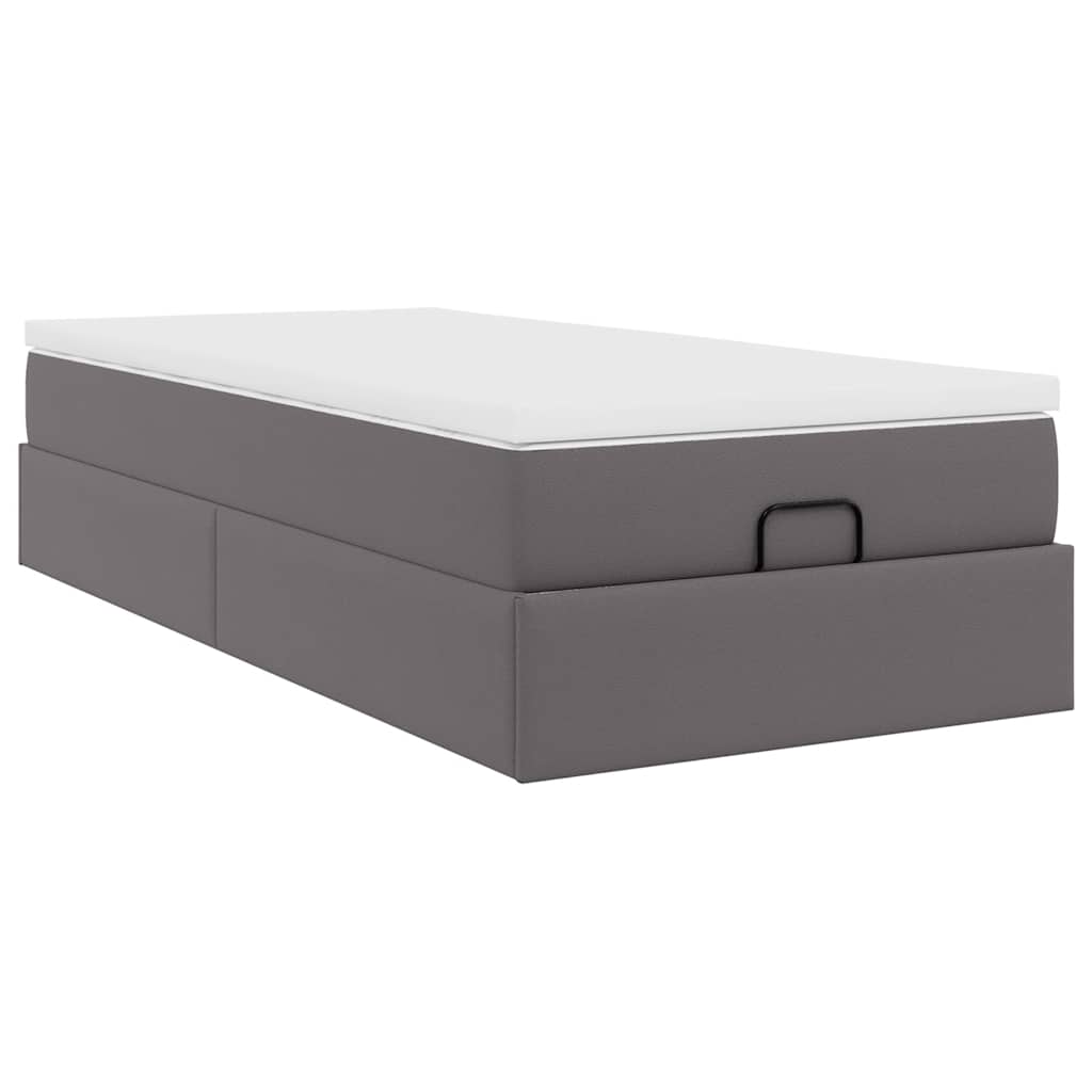 Cadre de lit ottoman avec matelas gris 90x190 cm similicuir - XIOS