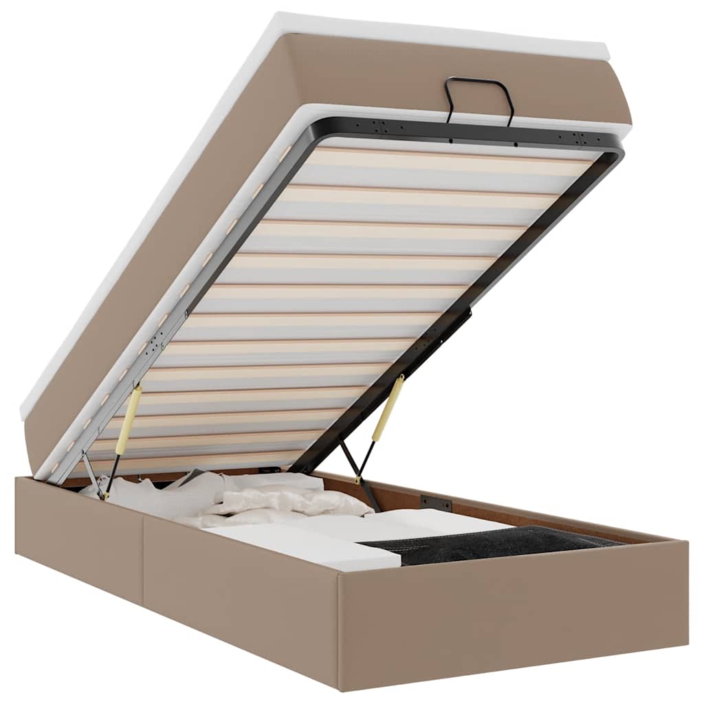 Cadre de lit ottoman et matelas cappuccino 90x190 cm similicuir