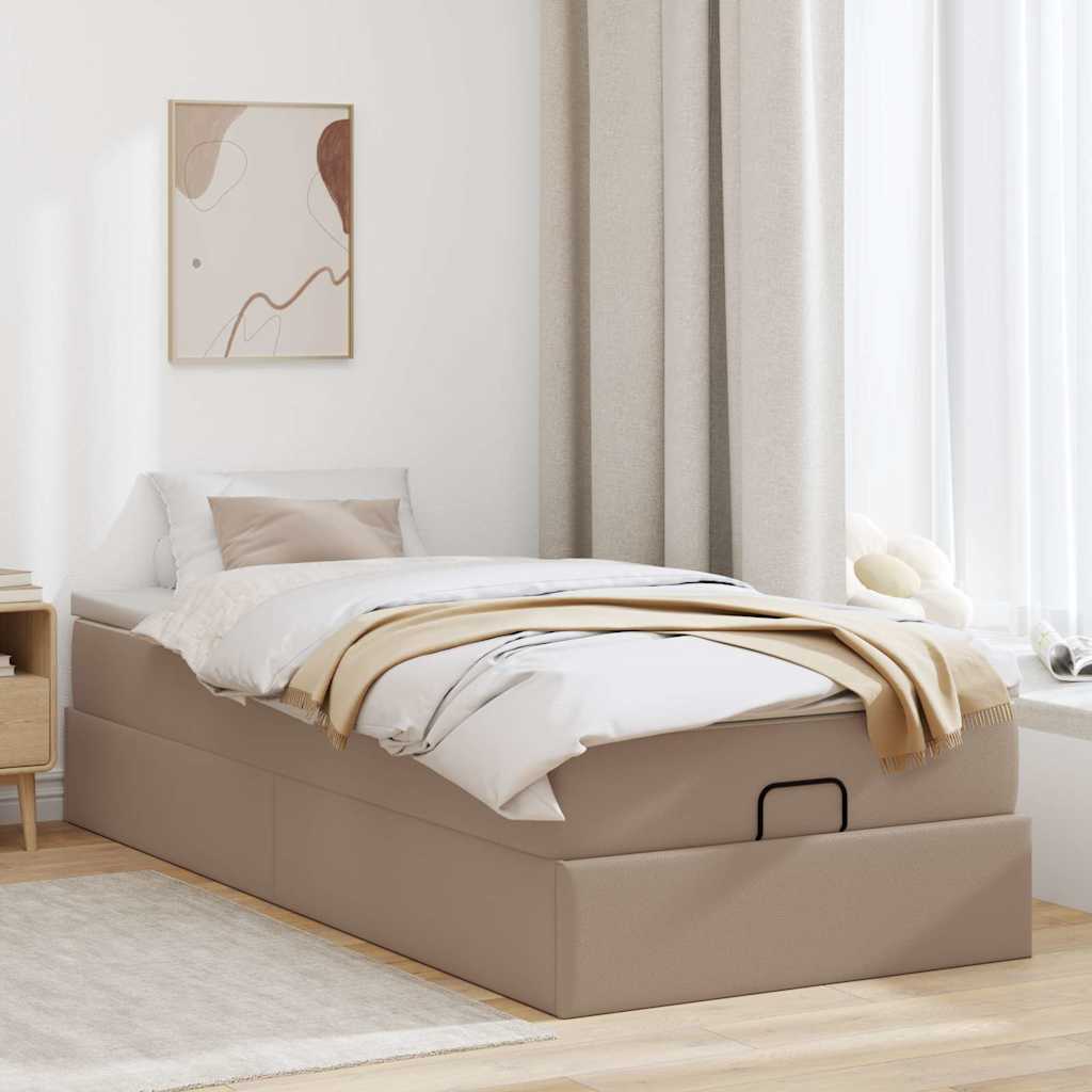 Cadre de lit ottoman et matelas cappuccino 90x190 cm similicuir