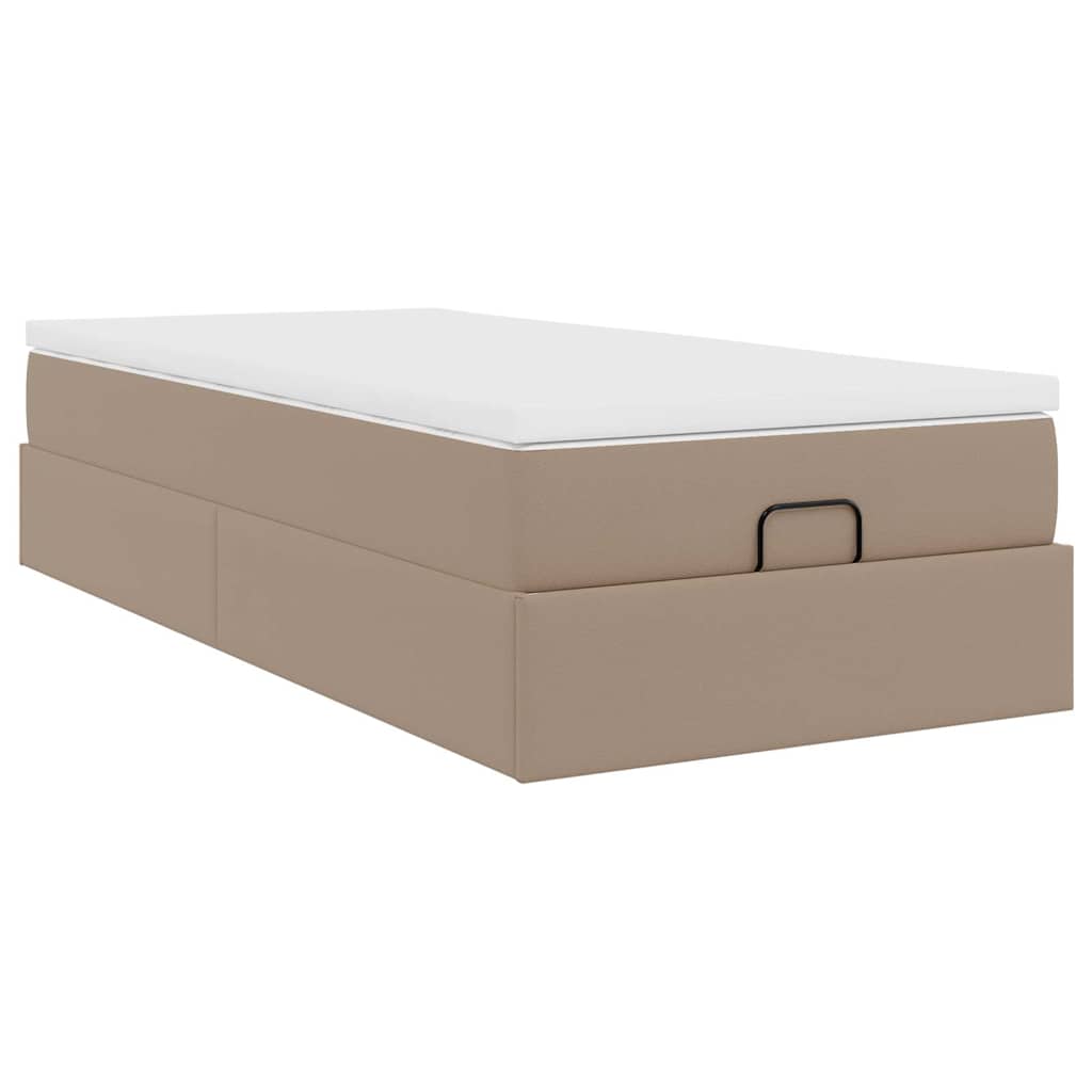 Cadre de lit ottoman et matelas cappuccino 90x190 cm similicuir