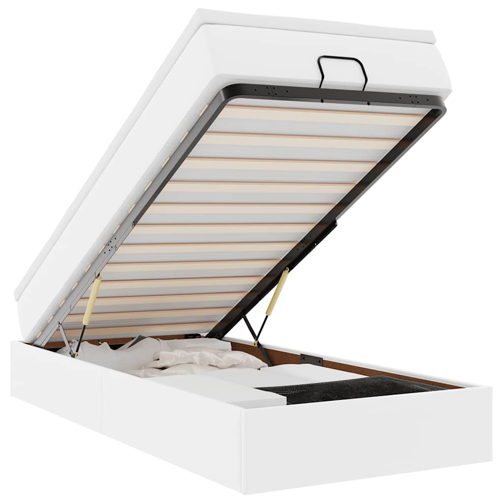 Cadre de lit ottoman avec matelas blanc 90x200 cm similicuir - XIOS