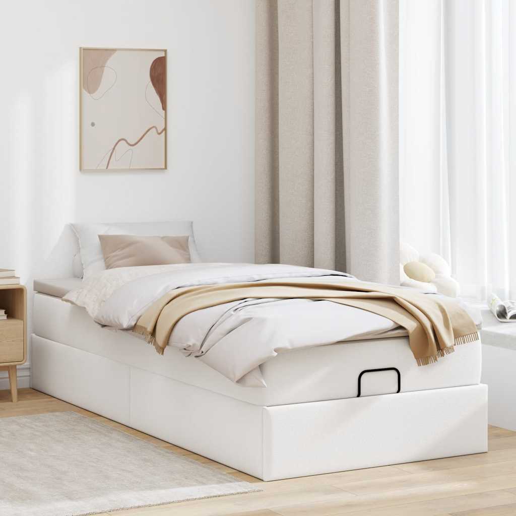 Cadre de lit ottoman avec matelas blanc 90x200 cm similicuir - XIOS