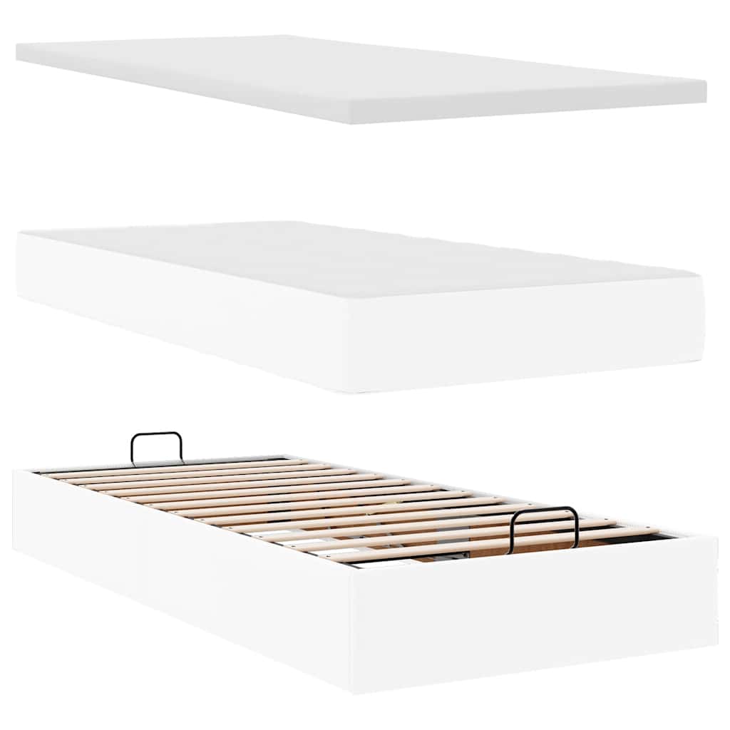 Cadre de lit ottoman avec matelas blanc 90x200 cm similicuir - XIOS