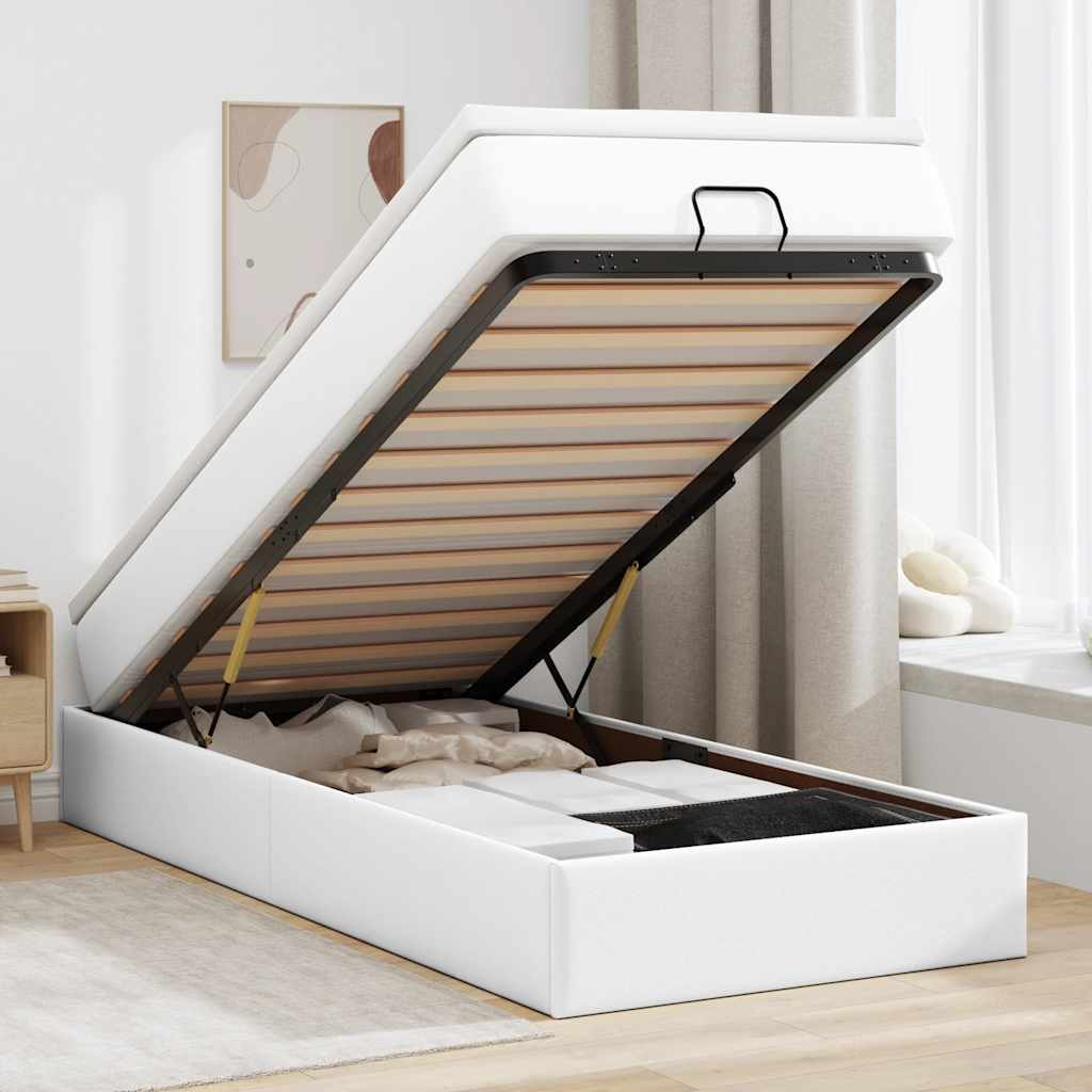 Cadre de lit ottoman avec matelas blanc 90x200 cm similicuir - XIOS